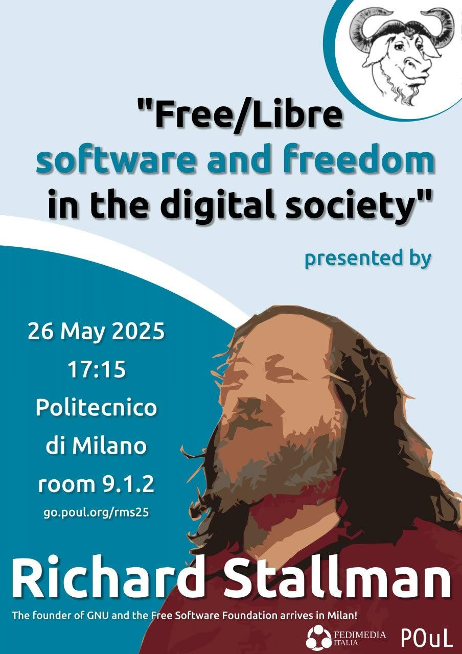 FediMedia e POuL portano Stallman a Milano!